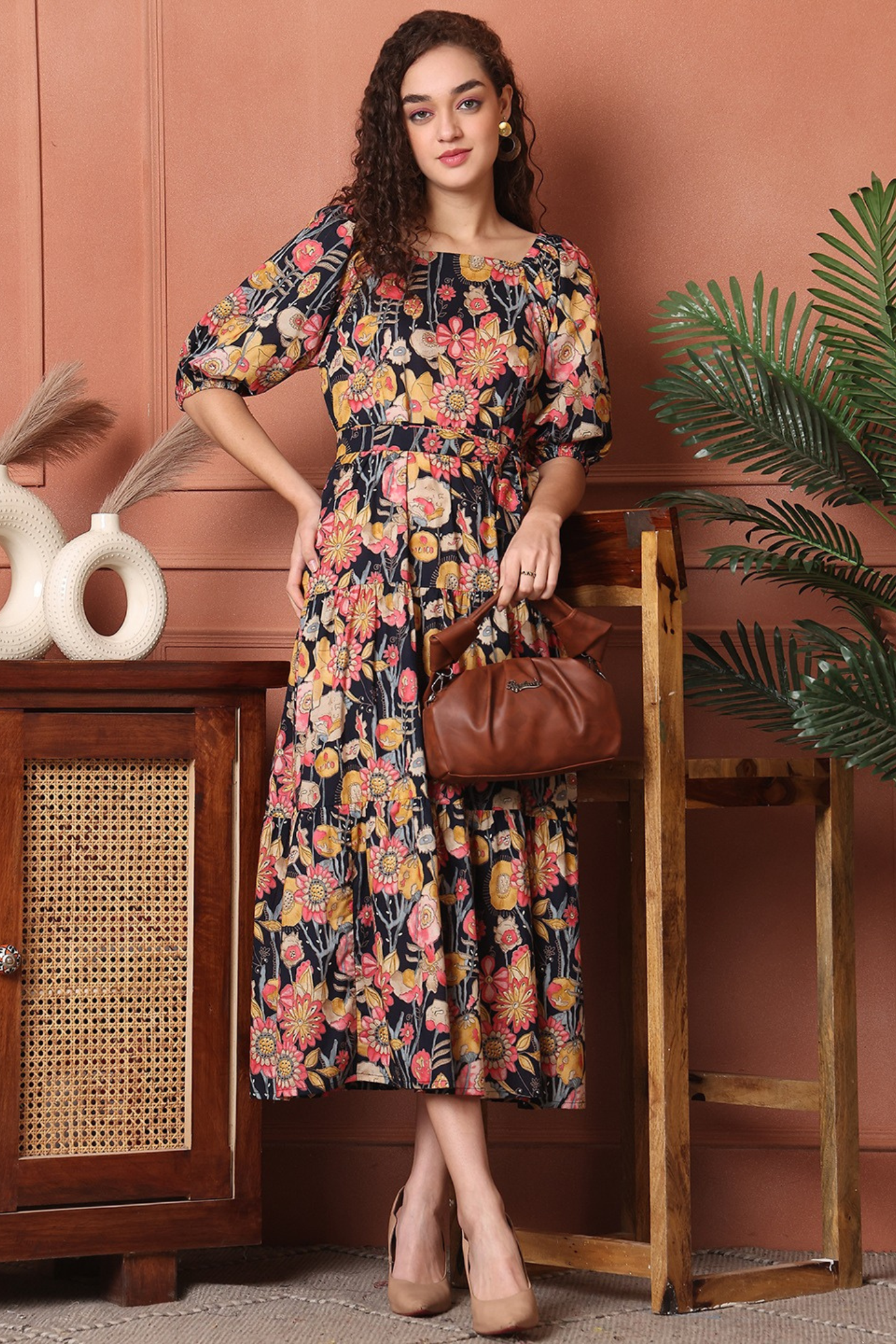 Vintage Blossom Midi Dress