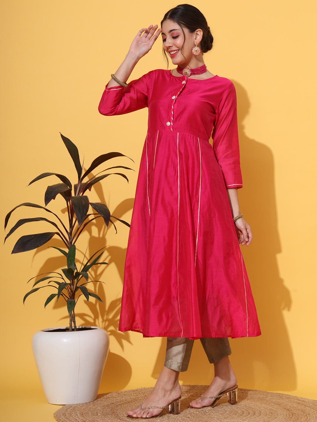 Magenta Chanderi Anarkali Kurta
