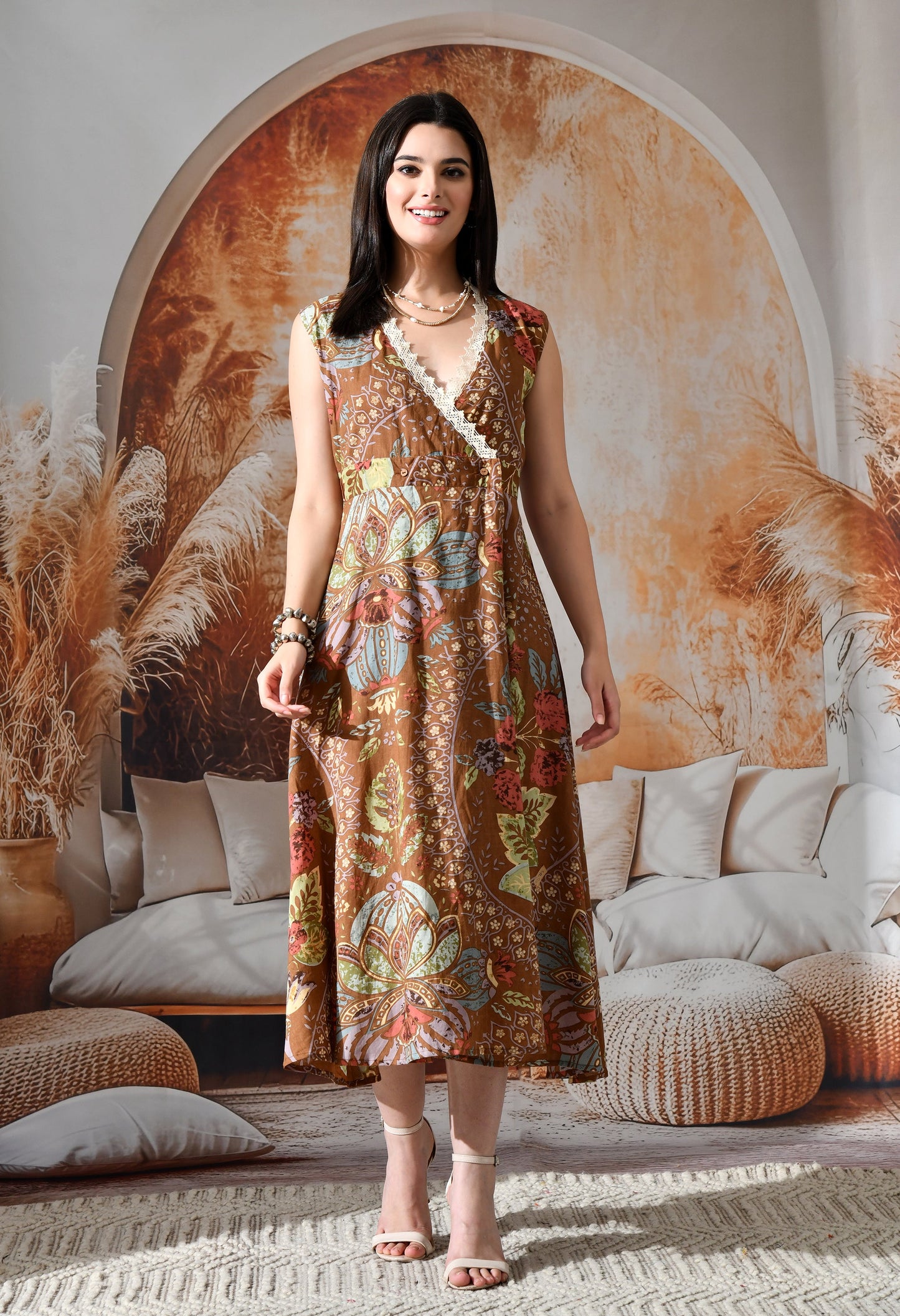 Pattern Flow Wrap Dress