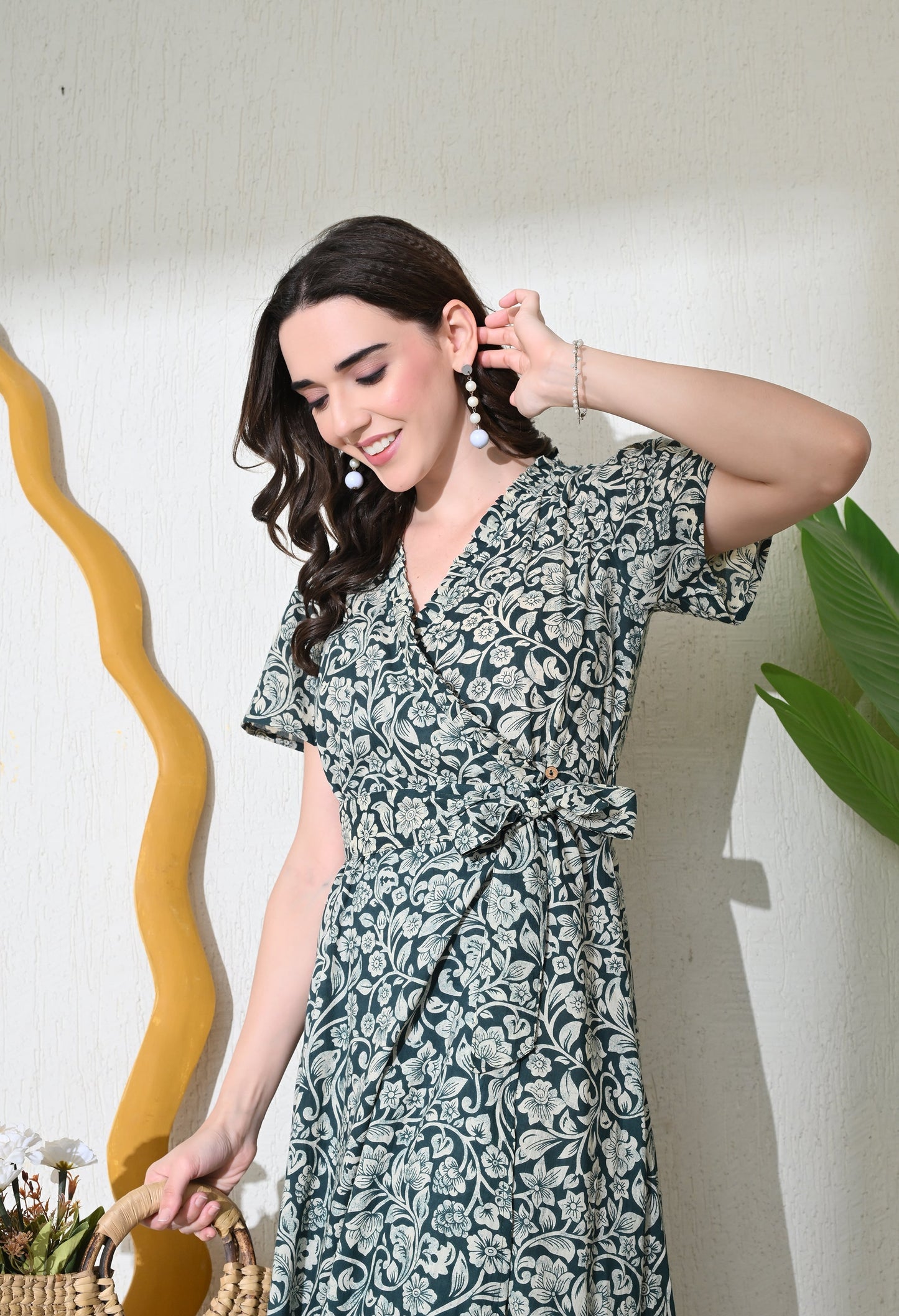 Emerald Kalamkari Wrap Dress