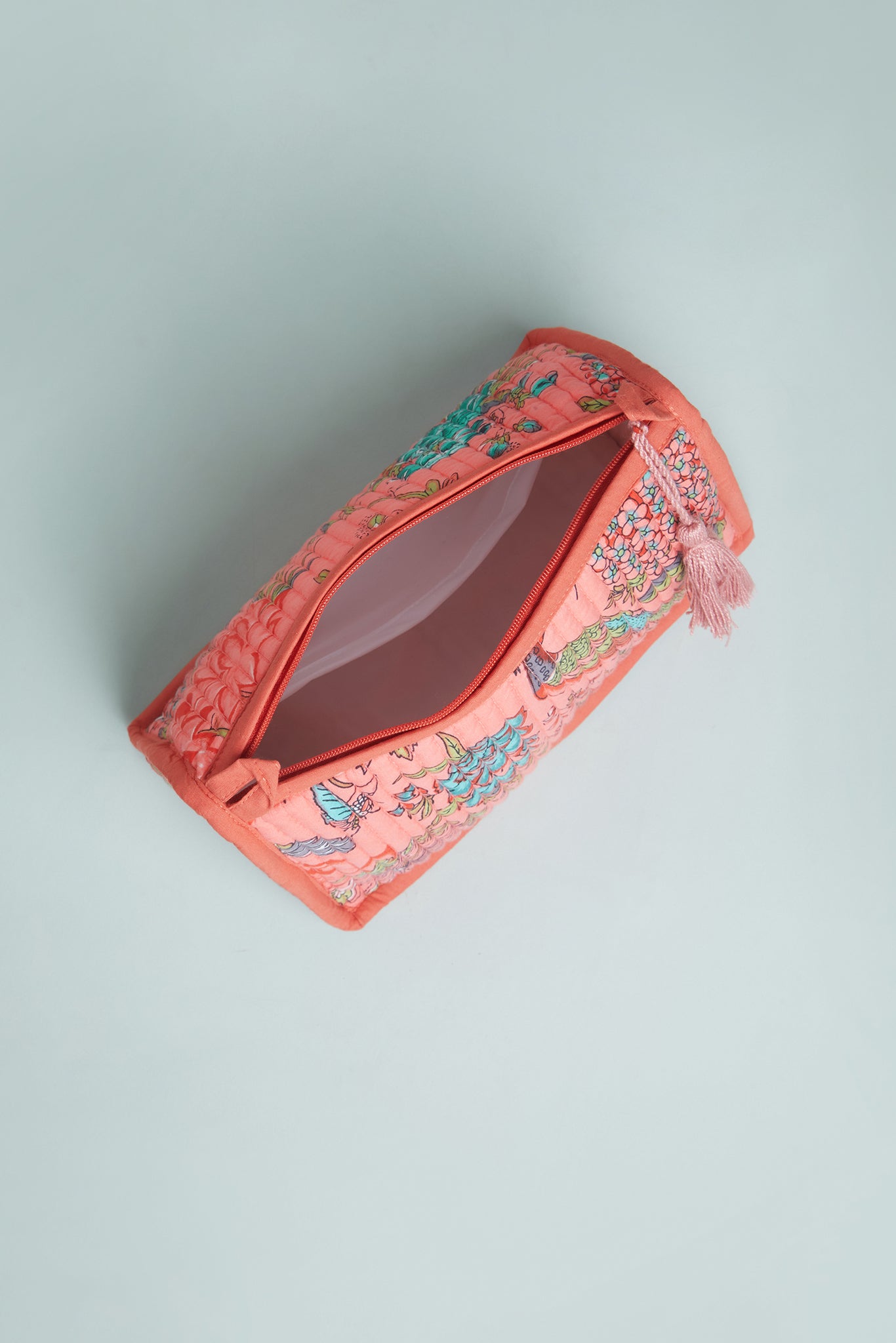 Peachy Peacock Quilted Pouch