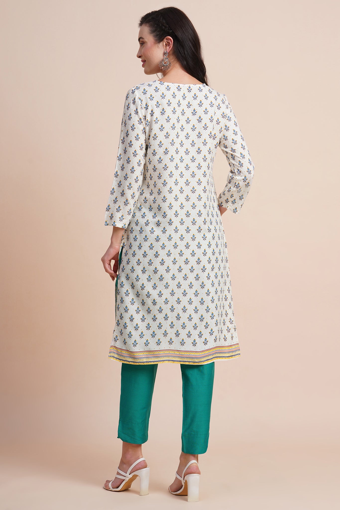 Green Motif Straight Kurta
