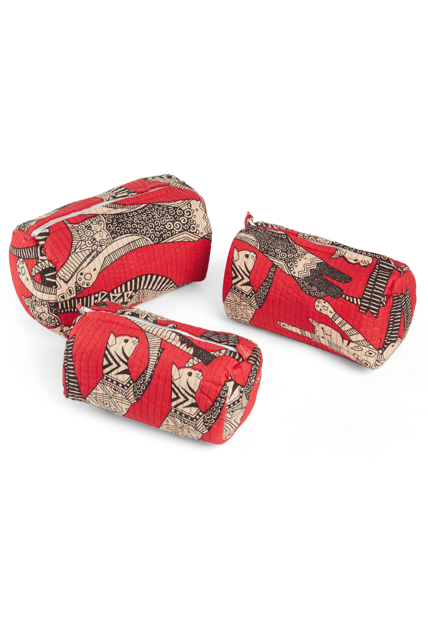Meow Magic Quilted Pouches Red (Set of 3)