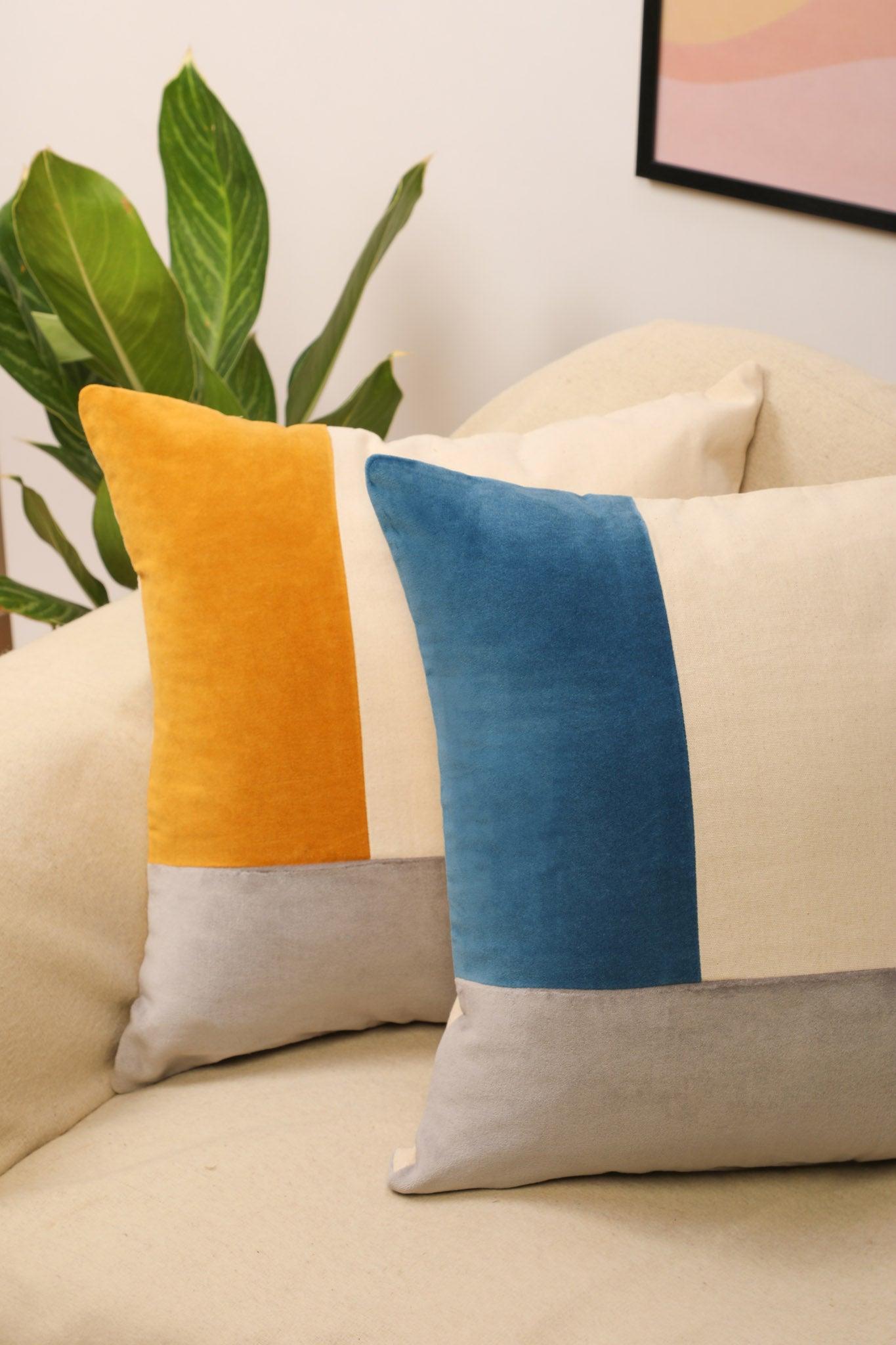 Silent Ocean Cushion Cover - Velvet Patchwork - Ayuda Homes