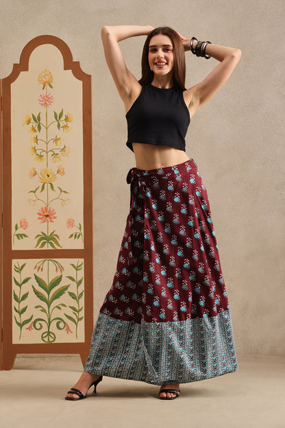 Burgundy Bazaar Wrap Skirt