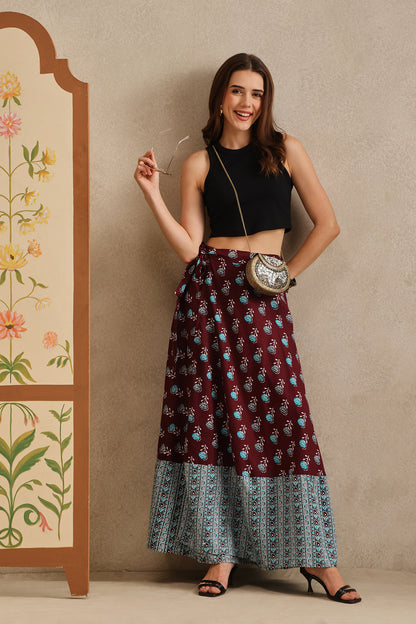 Burgundy Bazaar Wrap Skirt