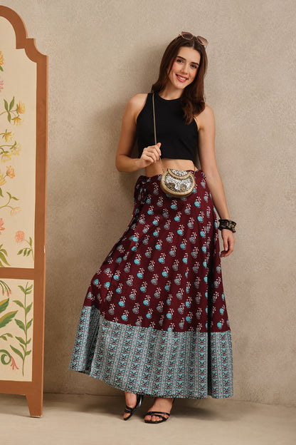 Burgundy Bazaar Wrap Skirt