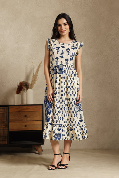 Blue Fit And Flare Dress