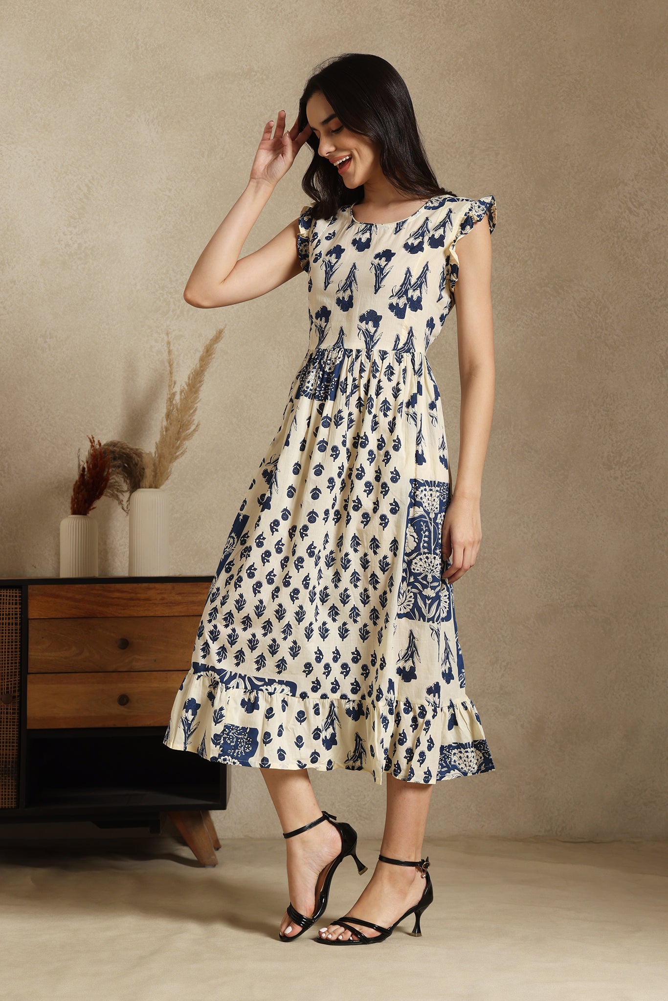 Blue Fit And Flare Dress