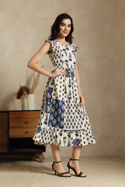 Blue Fit And Flare Dress