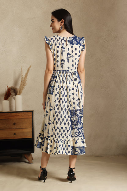 Blue Fit And Flare Dress