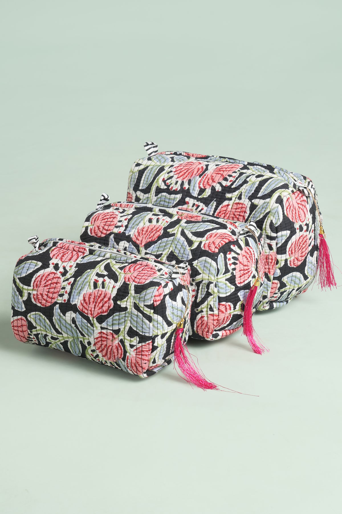 Coral Grove Quilted Pouches (Set of 3)