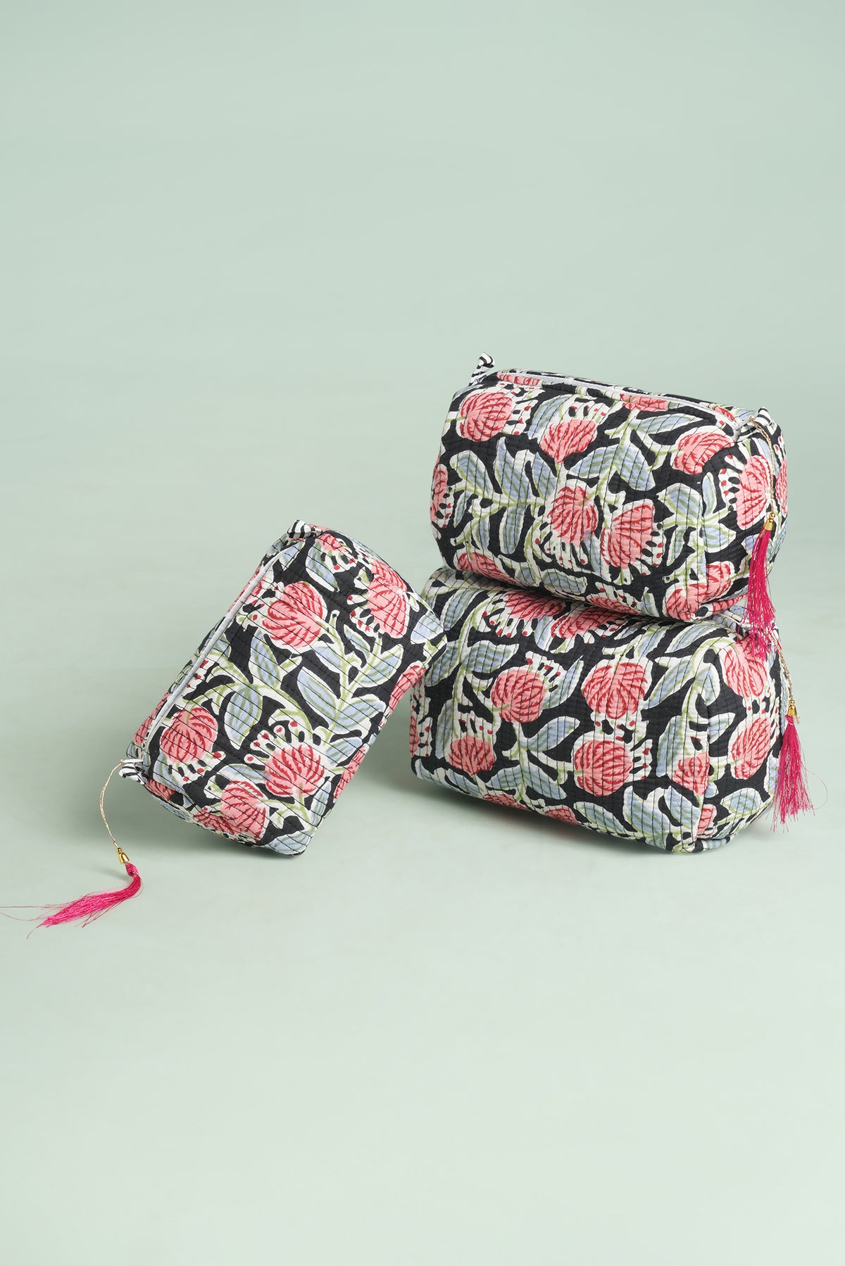 Coral Grove Quilted Pouches (Set of 3)