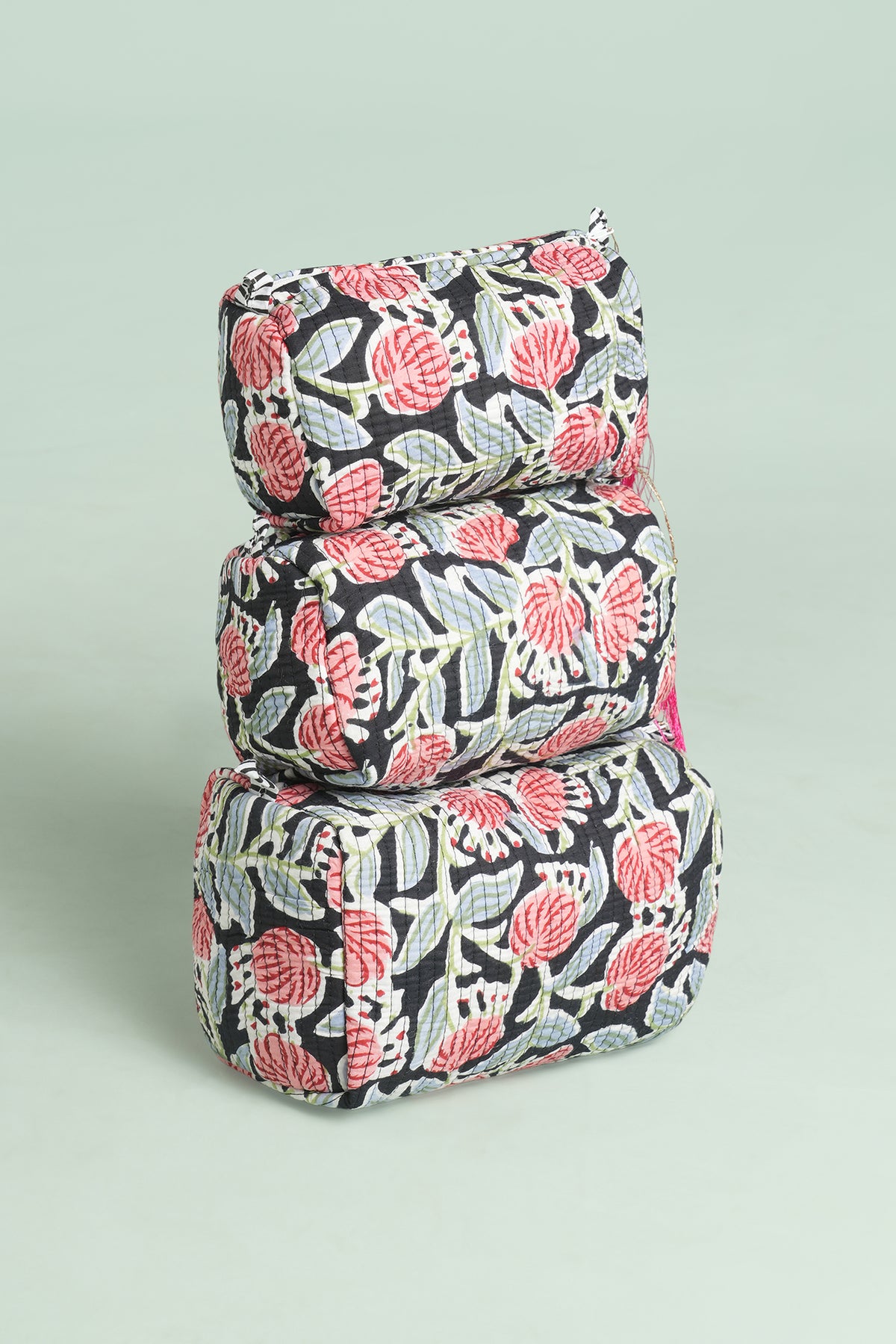 Coral Grove Quilted Pouches (Set of 3)