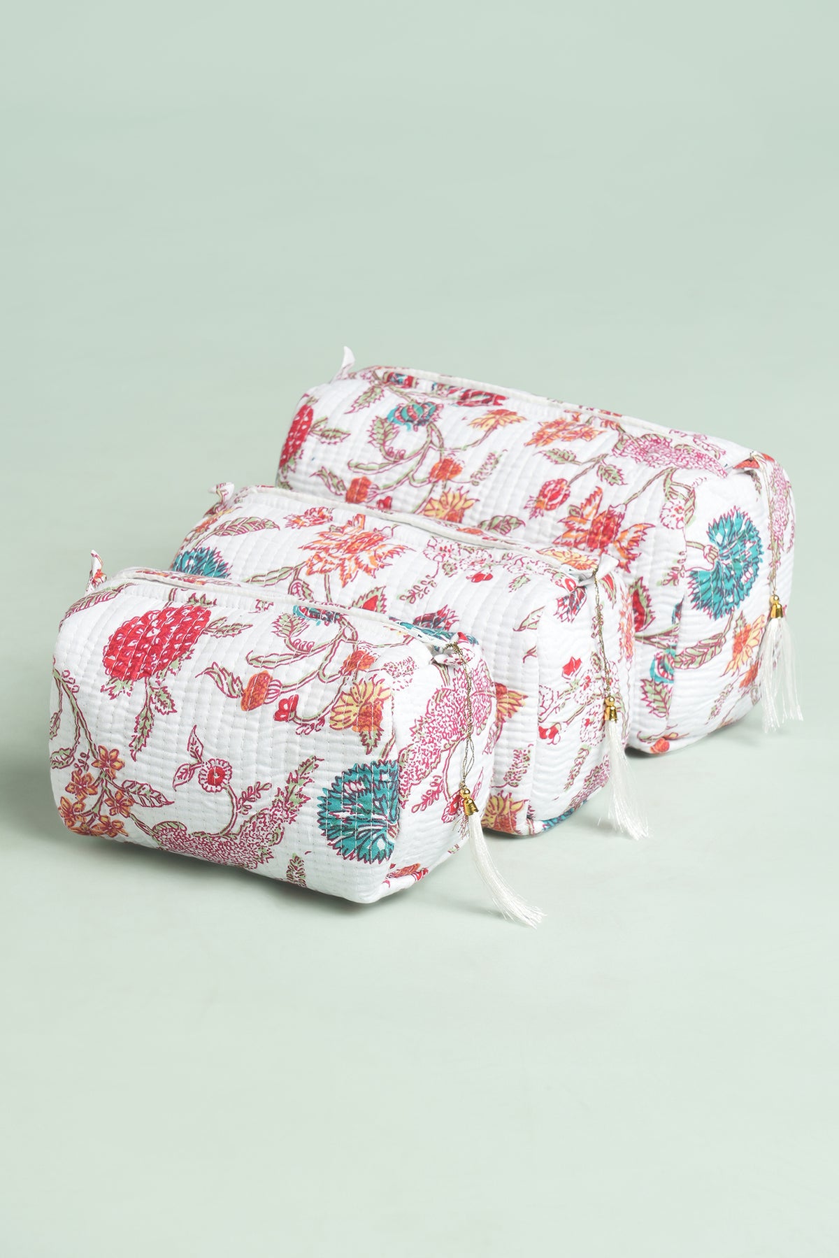 Ivory Bloom Quilted Pouches (Set of 3)
