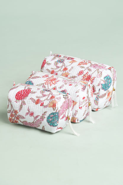 Ivory Bloom Quilted Pouches (Set of 3)