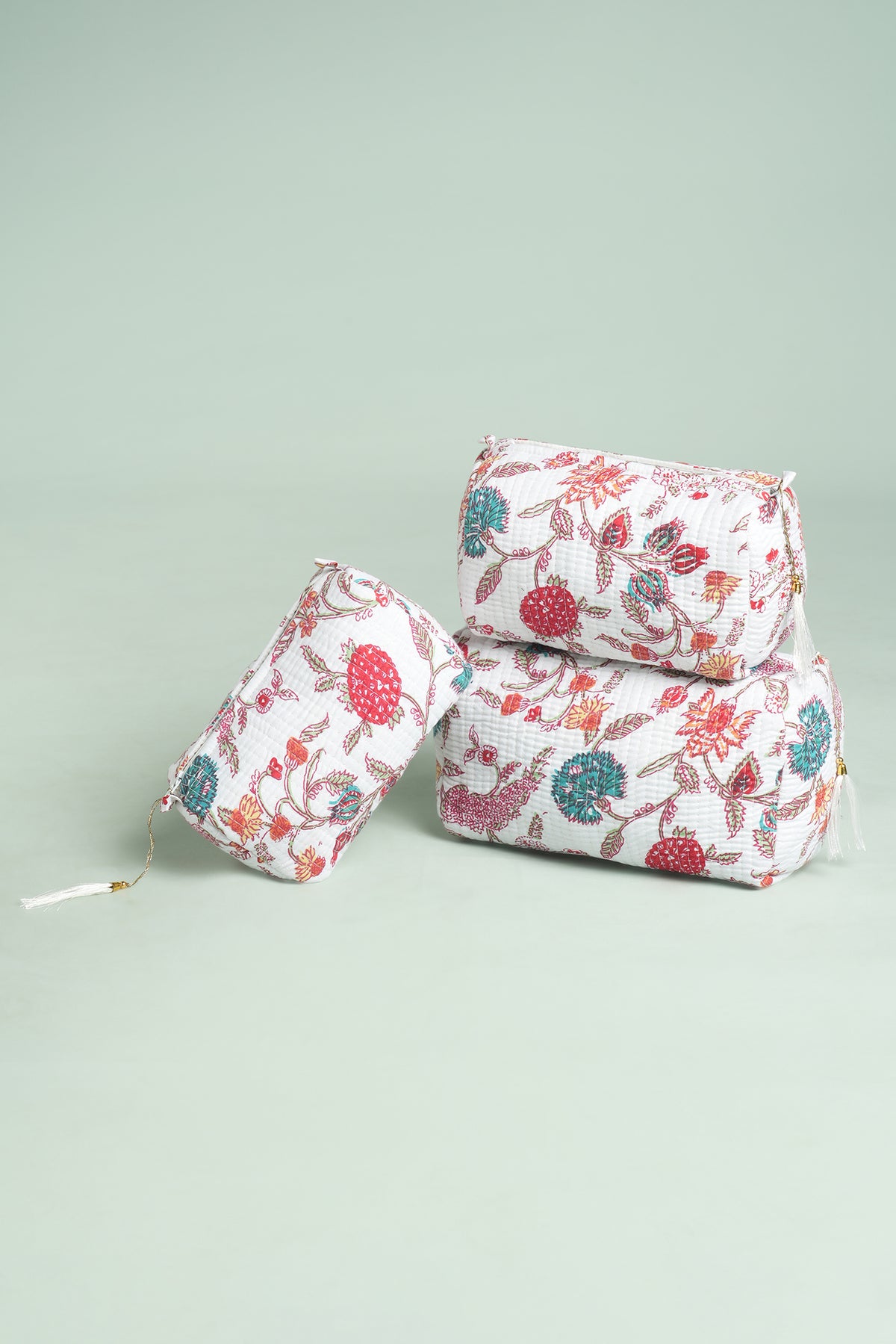 Ivory Bloom Quilted Pouches (Set of 3)
