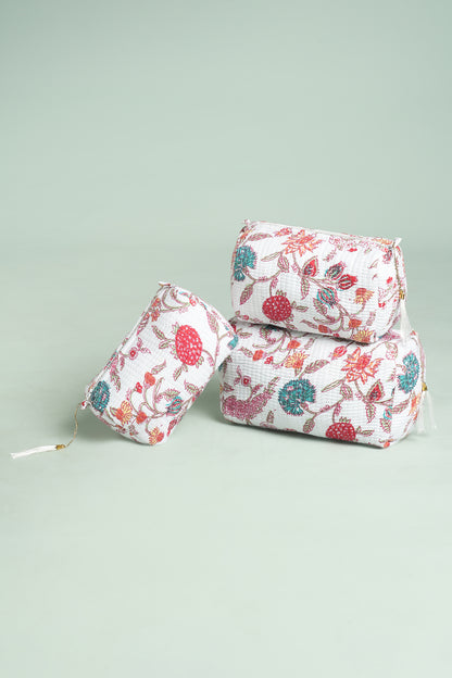 Ivory Bloom Quilted Pouches (Set of 3)