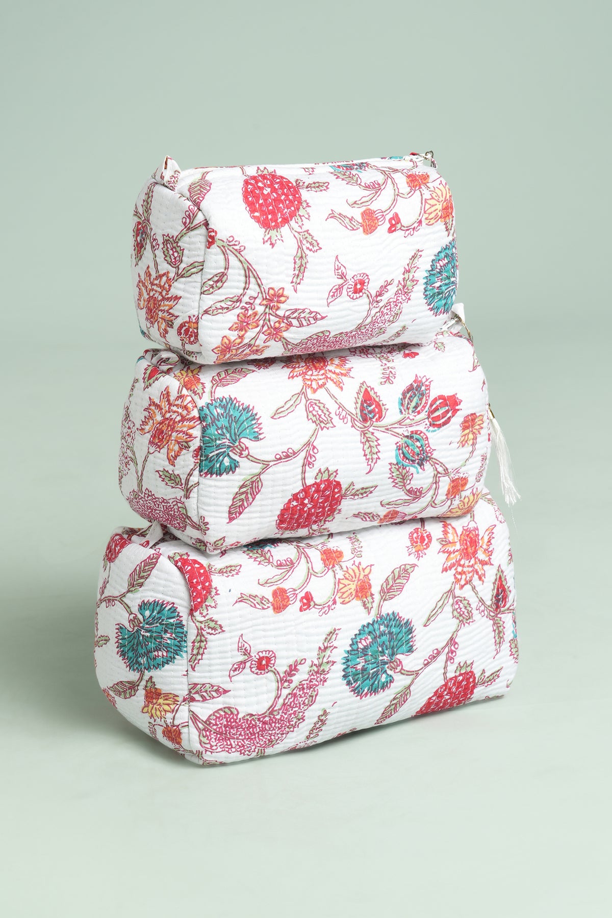 Ivory Bloom Quilted Pouches (Set of 3)