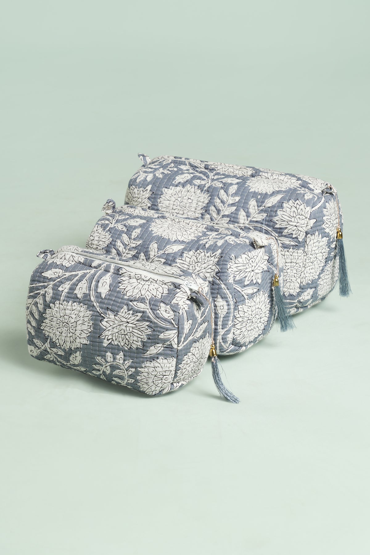 Misty Blue Quilted Pouches (Set of 3)