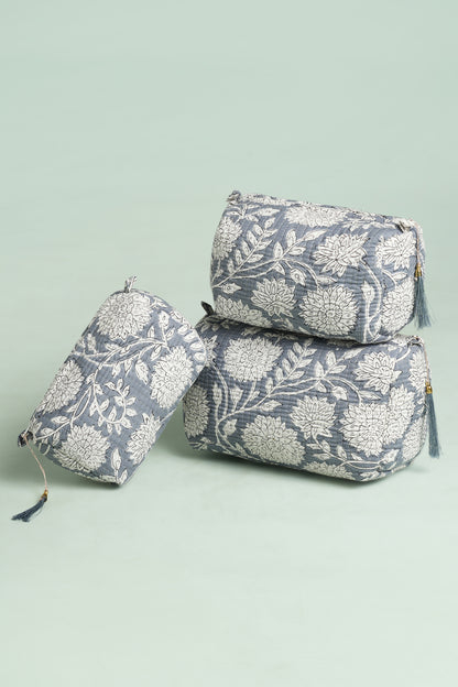 Misty Blue Quilted Pouches (Set of 3)