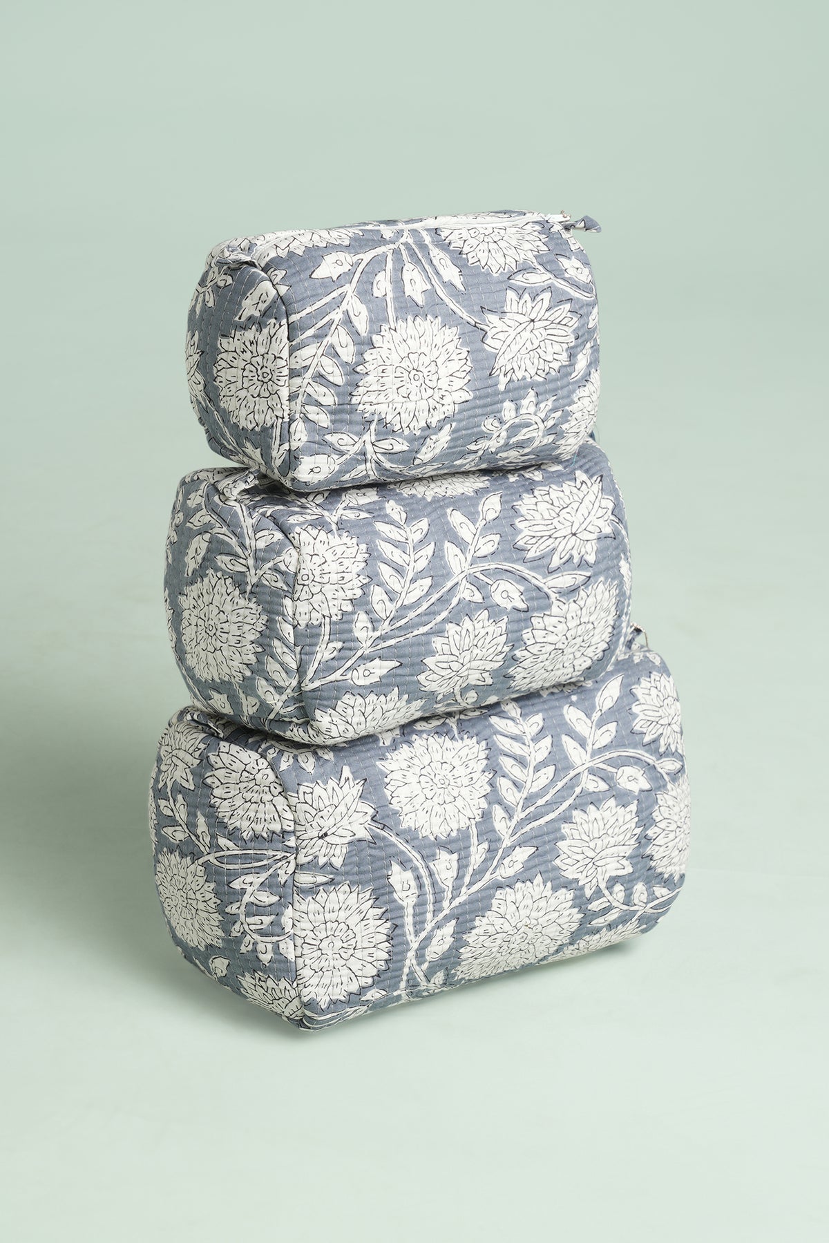 Misty Blue Quilted Pouches (Set of 3)