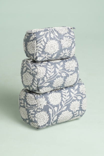 Misty Blue Quilted Pouches (Set of 3)