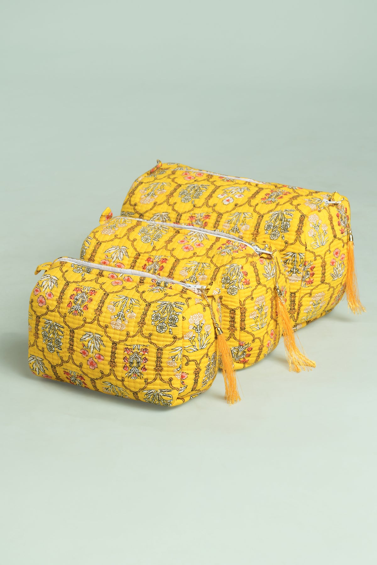 Mustard Jharokha Quilted Pouches (Set of 3)