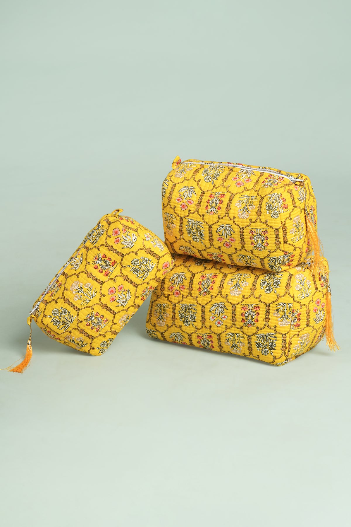 Mustard Jharokha Quilted Pouches (Set of 3)