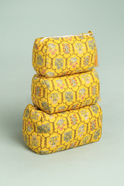 Mustard Jharokha Quilted Pouches (Set of 3)