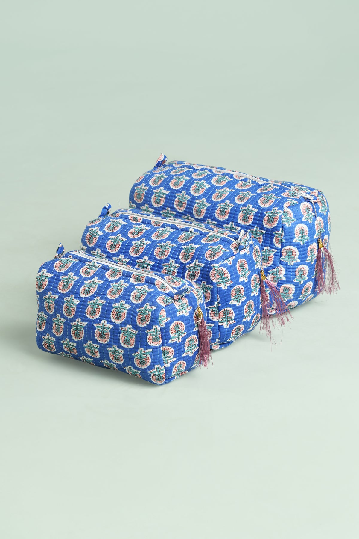 Cobalt Buti Quilted Pouches (Set of 3)