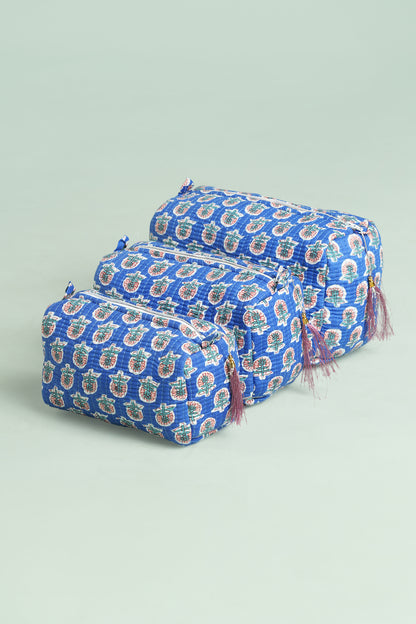 Cobalt Buti Quilted Pouches (Set of 3)