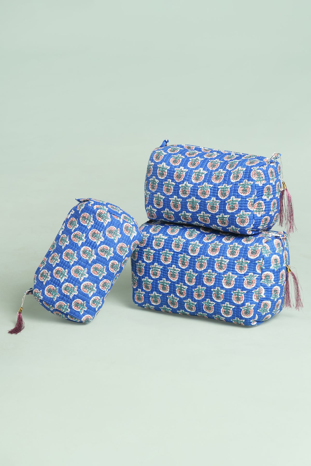 Cobalt Buti Quilted Pouches (Set of 3)