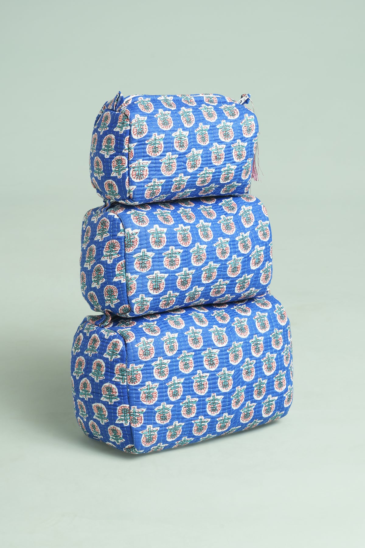 Cobalt Buti Quilted Pouches (Set of 3)