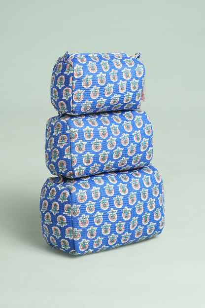 Cobalt Buti Quilted Pouches (Set of 3)