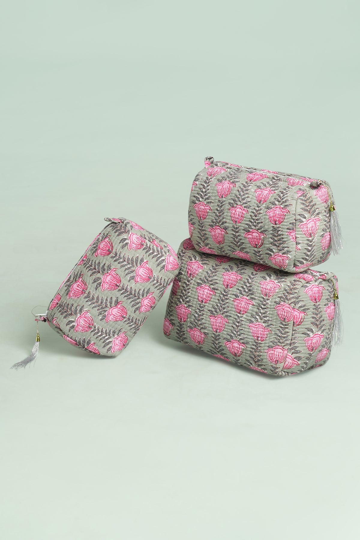 Sage Tulip Quilted Pouches (Set of 3)