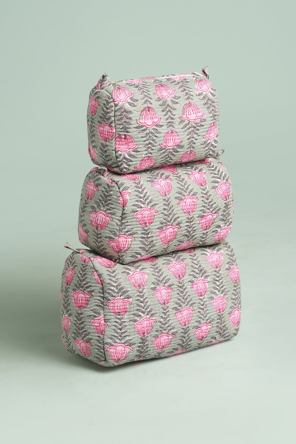 Sage Tulip Quilted Pouches (Set of 3)