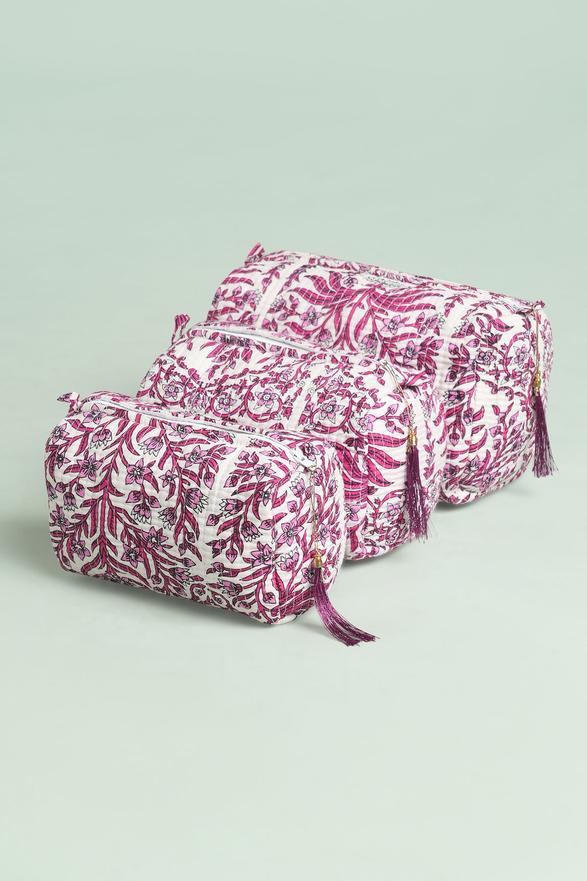 Rani Pink Quilted Pouches (Set of 3)