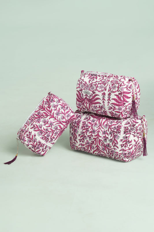 Rani Pink Quilted Pouches (Set of 3)