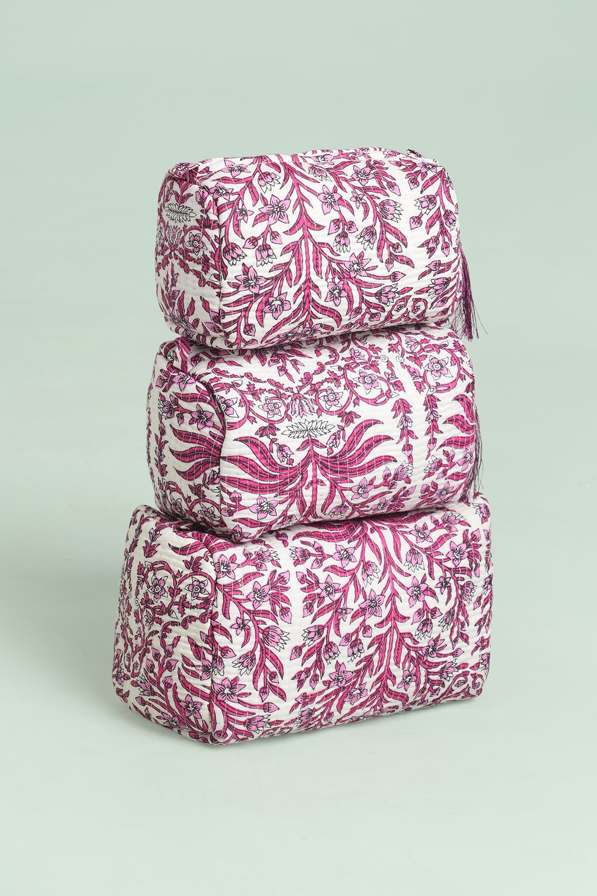 Rani Pink Quilted Pouches (Set of 3)
