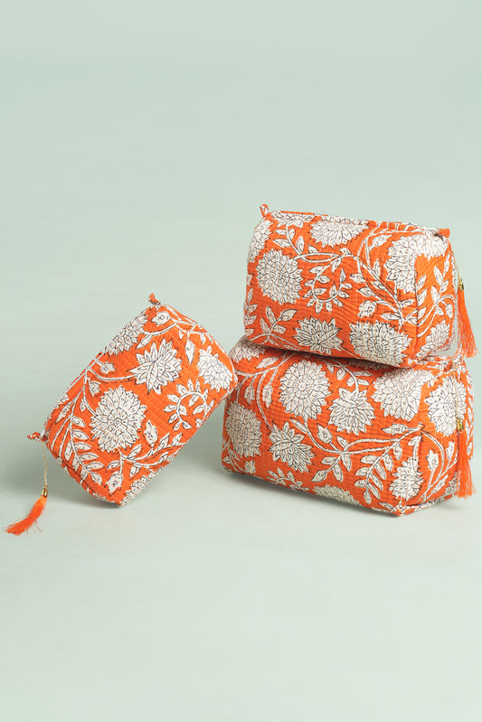 Tangerine Bloom Quilted Pouches (Set of 3)
