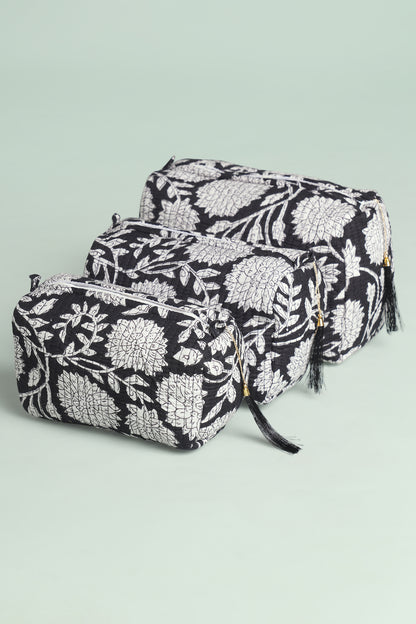 Monochrome Bloom Quilted Pouches (Set of 3)