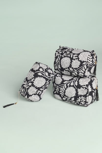Monochrome Bloom Quilted Pouches (Set of 3)