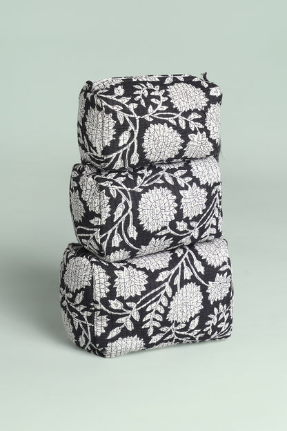 Monochrome Bloom Quilted Pouches (Set of 3)