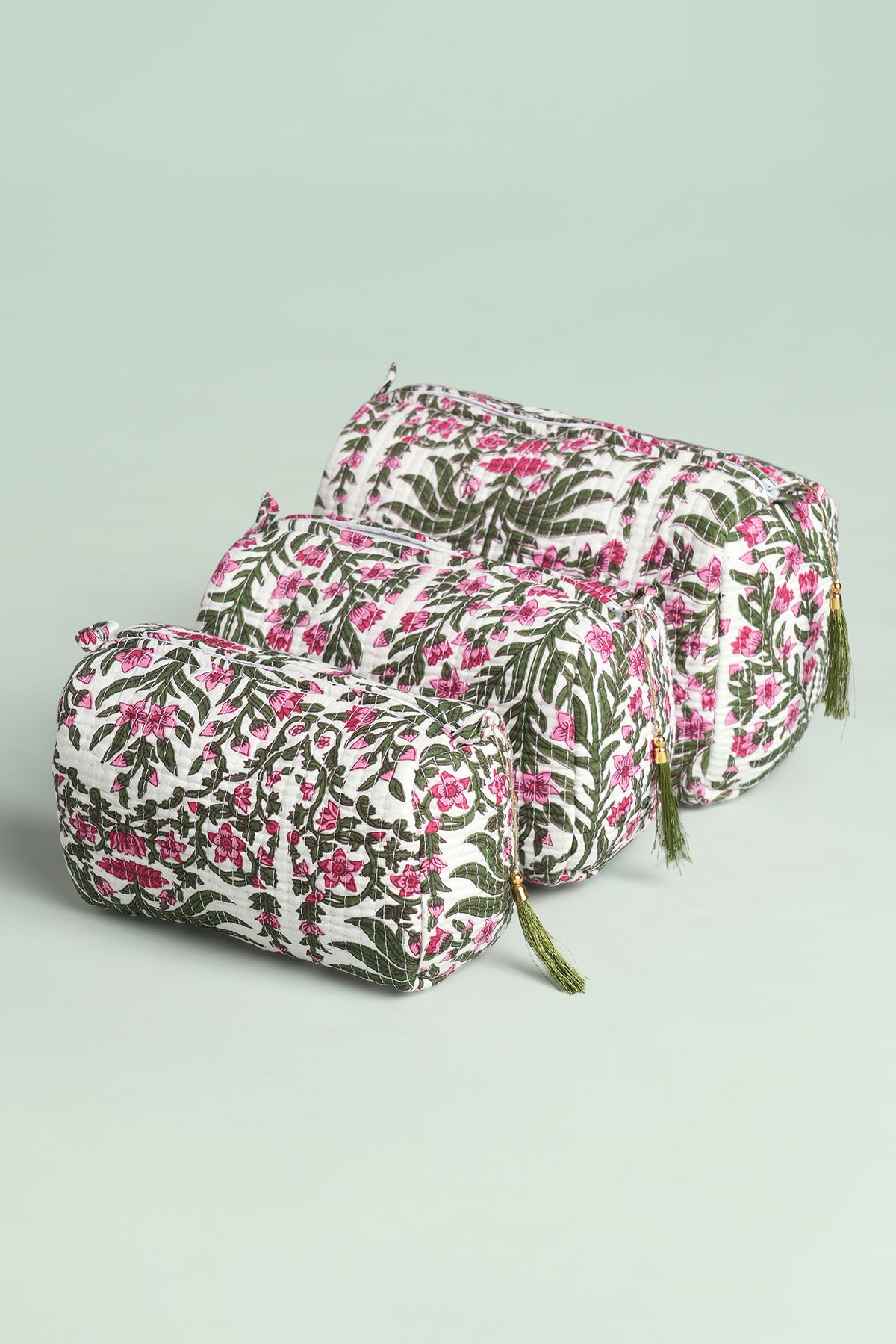Pink Fern Quilted Pouches (Set of 3)