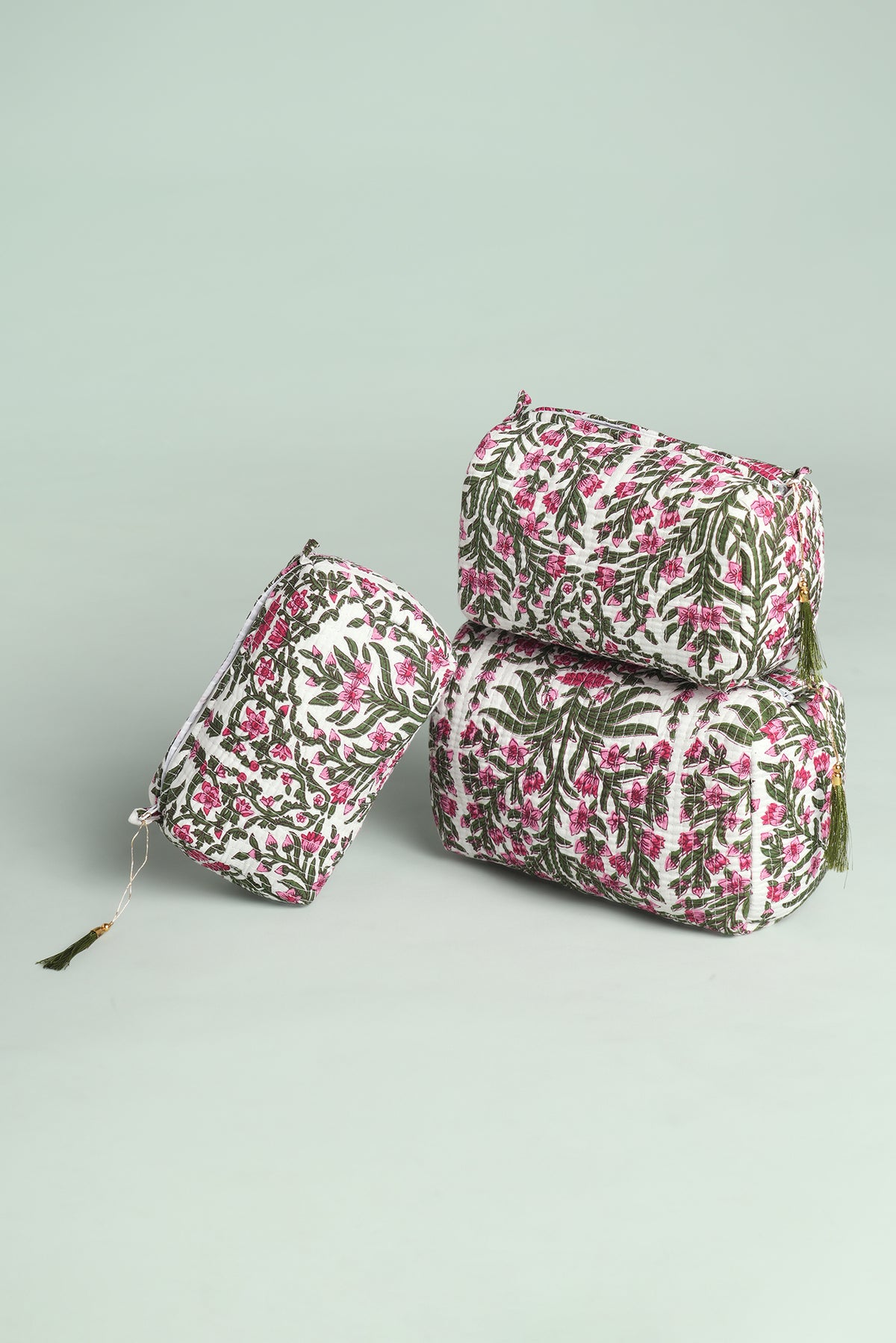 Pink Fern Quilted Pouches (Set of 3)