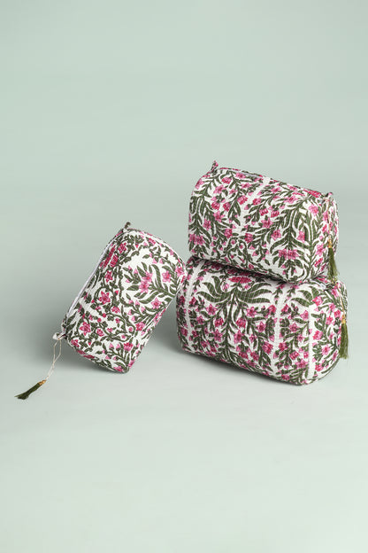Pink Fern Quilted Pouches (Set of 3)
