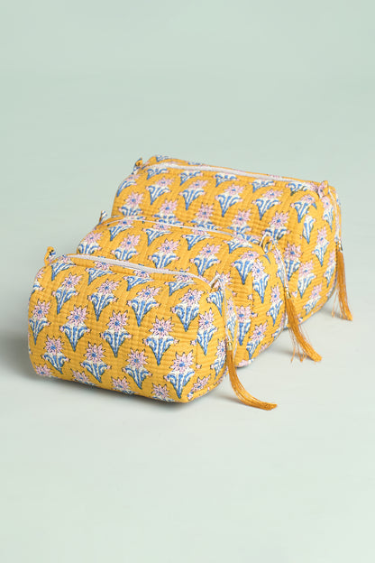 Mustard Buti Quilted Pouches (Set of 3)