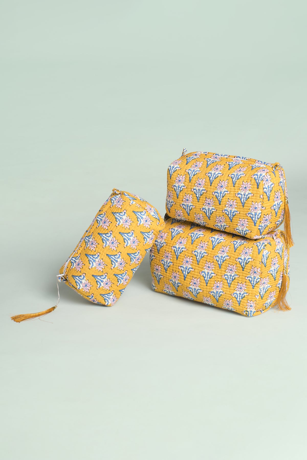 Mustard Buti Quilted Pouches (Set of 3)