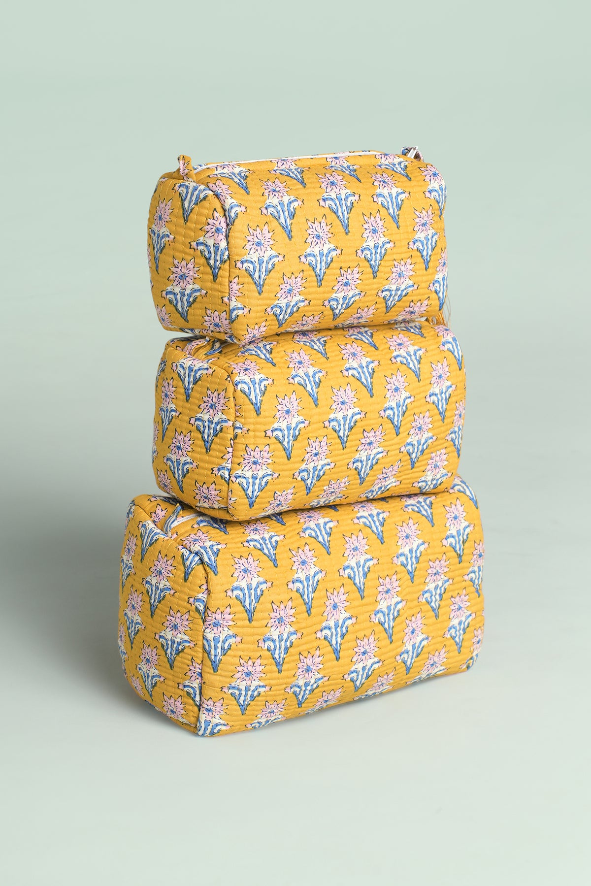 Mustard Buti Quilted Pouches (Set of 3)